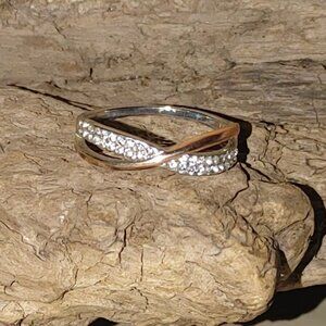 Large Size Sterling Silver 925 Infinity Ring Rose Gold Merle Diamond Accent 10.5